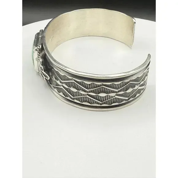 Navajo artist Sunshine Reeves Pilot Mountain Turquoise Sterling Silver Cuff 33g - Picture 3 of 6